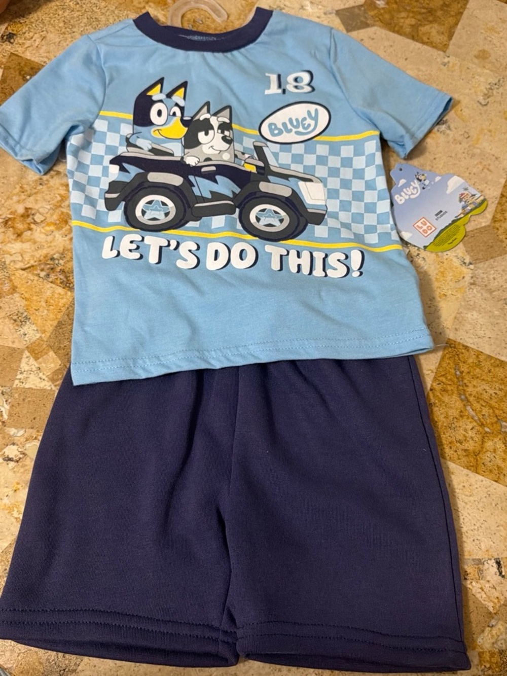 Blue Kids Pajama Set with 'Let's Do This!' Graphic - Bluey Style